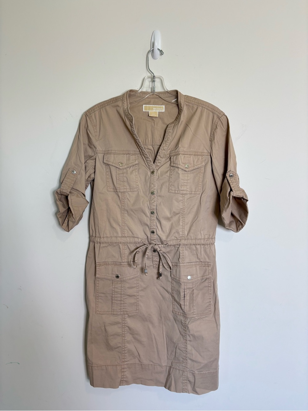 Michael Kors Beige Utility Shirt Dress Roll Tab Women’s XS Petite Safari